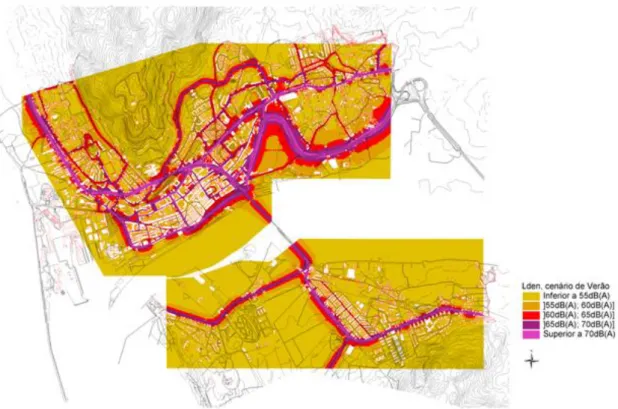 Figura 42 - Mapa de ruído de Viana do Castelo L den  verão [28] 