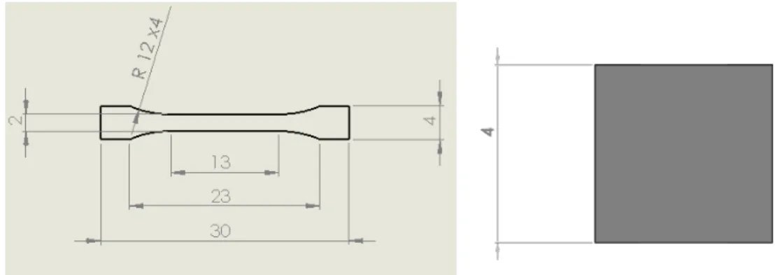 Figura 16-Dimensões do provete de tração, espessura do provete de tração 