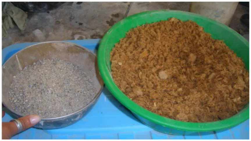 Figura 13 - Diferença volumétrica entre 1kg de areia e 1kg de serrim  