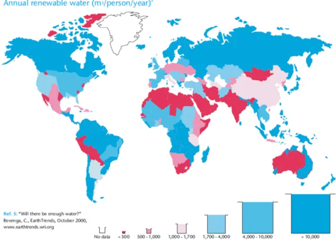 Figura 2.2 - Quantidade de Água Renovável Anualmente (Fry, 2005). 