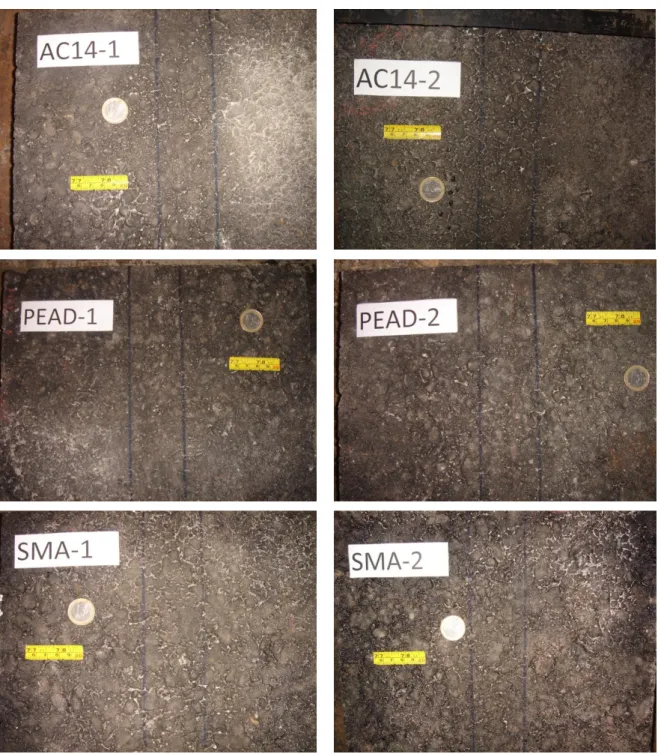 Figura 27 - Aspeto da superfície das lajetas resultantes das misturas betuminosas. 