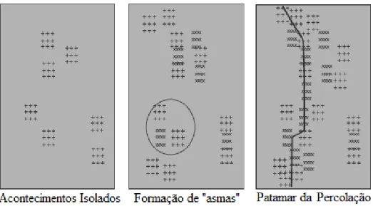 Figura 1- Representação esquemática das noções da teoria da percolação. 