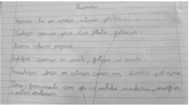 Figura 9. Registo dos vocábulos novos no caderno Figura 11. Registo dos vocábulos novos num dos cadernos