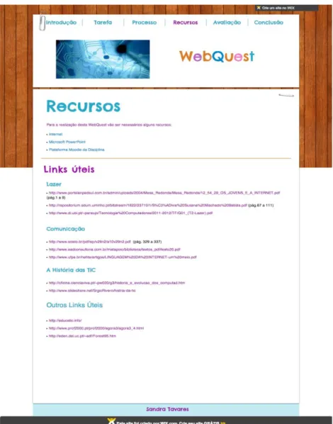 Figura 8 – WebQuest - Recursos