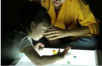 Figura 8 – Criança brincando em ambiente escuro utilizando objeto luminoso 