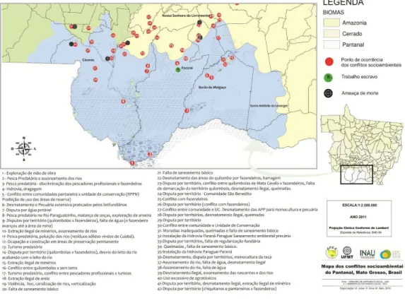 Figura 2 - Mapa dos principais conflitos socioambientais do Pantanal