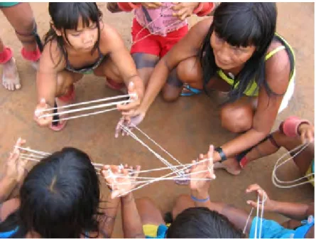 Figura 4 - Professora Apyãwa ensinando jogos tradicionais às crianças: outra postura, outras relações