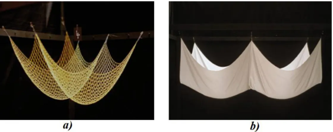 Figure 2-40 Recreated models of: a) hanging chains; b) hanging piece of cloth (Bletzinger &amp; 