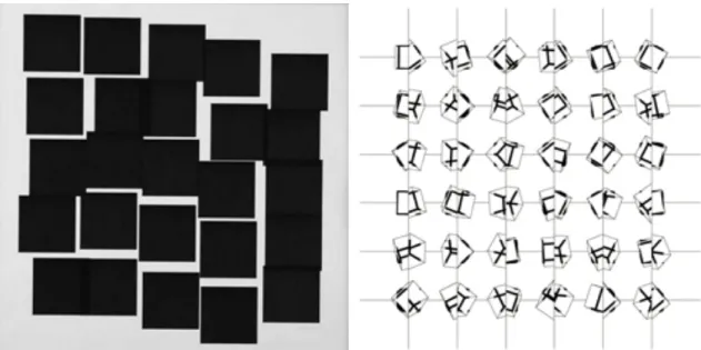 Figura 2.03 “25 Carèes” (1989-90) de Vera Molnar, e “Cubic Limit II” (1976-78)  de Manfred Mohr