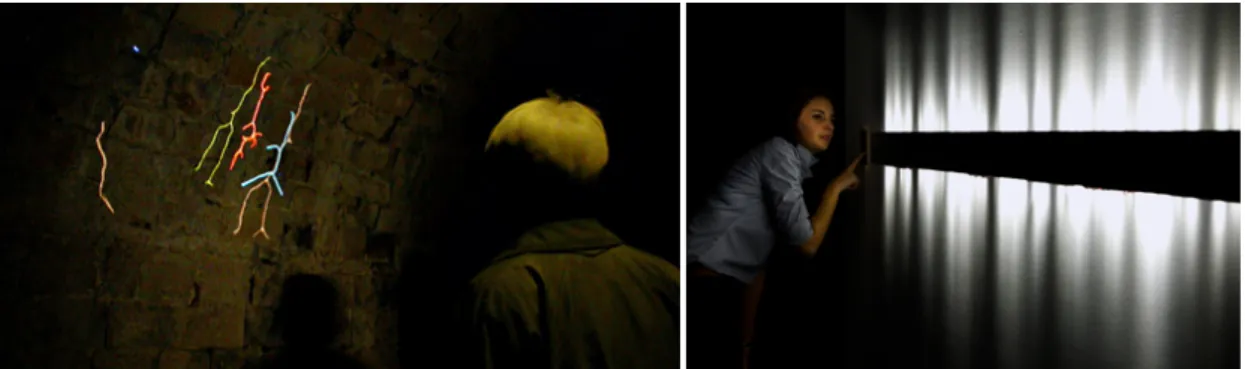 Figura 2.04 Ghost Propagator (2007) de Golan Levin, e “Voice Array” (2011)  de Rafael Lozano-Hemmer