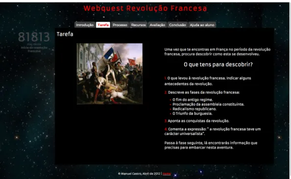 Figura 5 – Página da tarefa da WebQuest “Revolução Francesa” .   Fonte: Elaboração própria