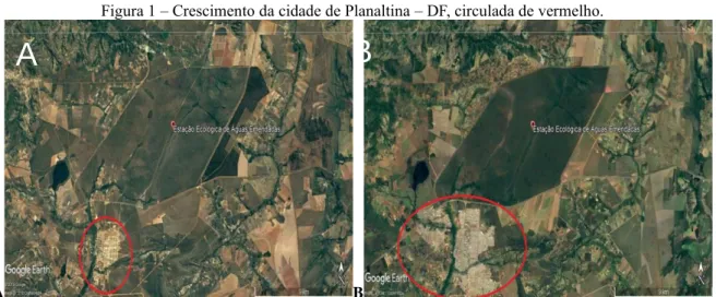 Figura 1 – Crescimento da cidade de Planaltina – DF, circulada de vermelho. 