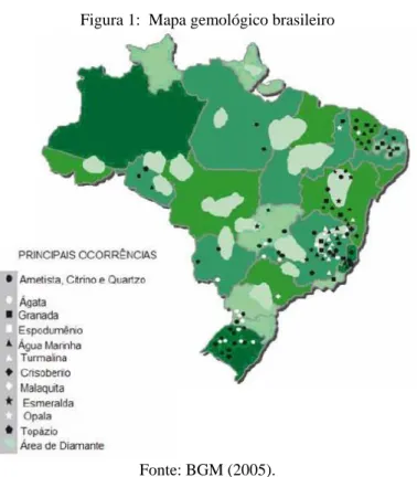 Figura 1:  Mapa gemológico brasileiro 