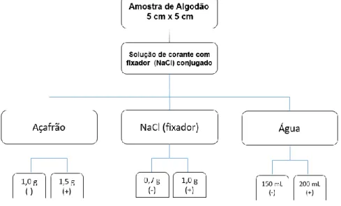 Figura 4 – Fluxograma da metodologia de tingimento utilizada no planejamento fatorial