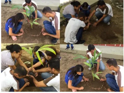 Figura 1 – Aula prática 1: Arborização na escola um com os  estudantes da 3ª série da EEEFM Antônia Rangel em  João Pessoa – PB