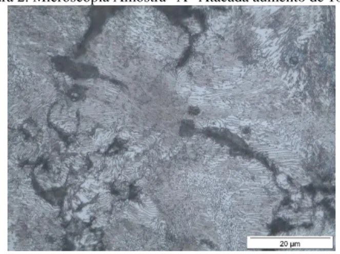 Figura 2. Microscopia Amostra “A” Atacada aumento de 1000X 