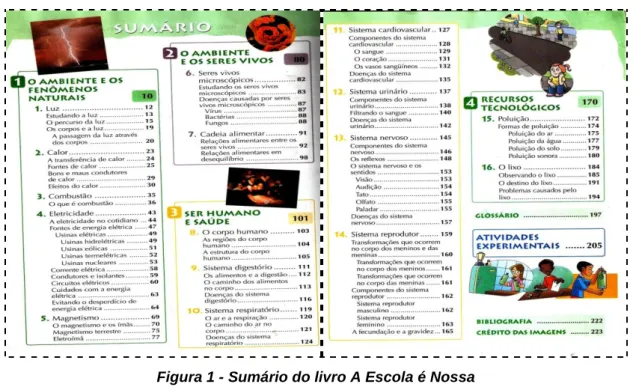 Figura 1 - Sumário do livro A Escola é Nossa 