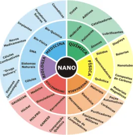 Figura 2 - Representação da interdisciplinaridade entre a  Nanotecnologia e muitas outras áreas do conhecimento.