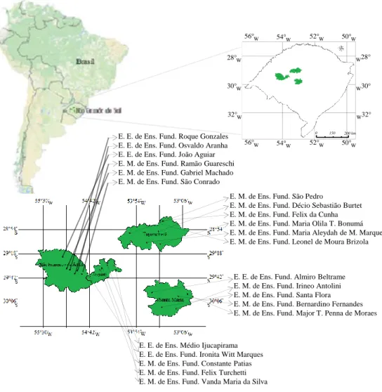 Figura 1. Localização das escolas do campo. Rio Grande do Sul. 