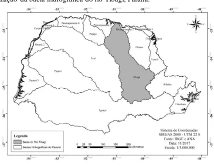 Figura  1. Mapa de localização  da bacia hidrográfica do rio Tibagi, Paraná. 
