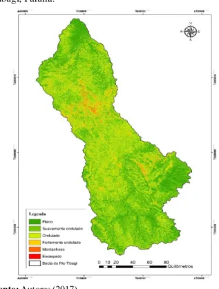 Figura  3 -  Classificação  da  declividade  da  bacia  do  Rio   Tibagi, Paraná.  