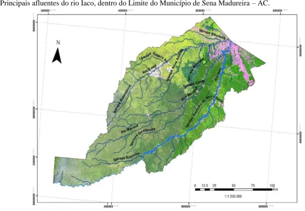 Figura 1. Principais afluentes do rio Íaco, dentro do Limite do Município de Sena Madureira – AC