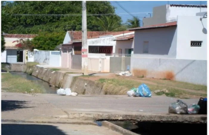 Figura 2: Poça de água residuárias em área   próxima ao rio Piancó no bairro Jandui Carneiro