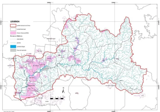 Figura 1 – Localização geográfica da Bacia Hidrográfica do Rio dos Sinos e as 32 cidades que a mesma abrange