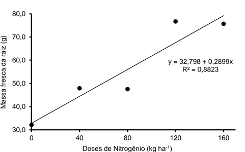 Figura 4. Massa fresca da raiz de rabanete cv. Crimson Gigante em diferentes doses de nitrogênio