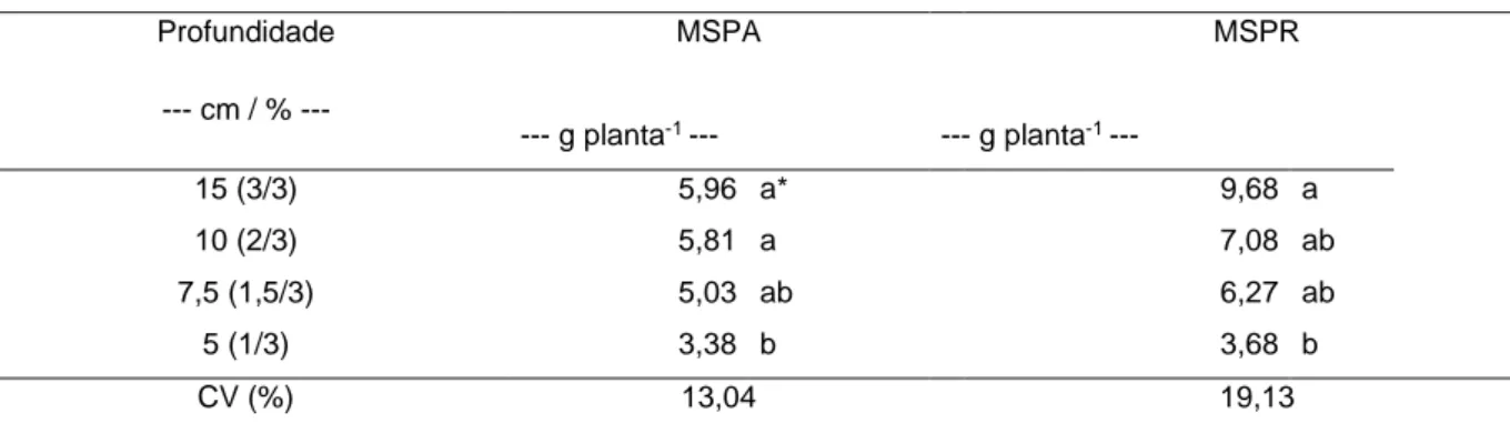 Tabela 2. Diferentes profundidades de plantio de estacas de figueira. Pelotas-RS. 
