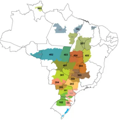 Figura 1 – Regiões brasileiras que possuem cultivares de soja lançadas pela Embrapa.