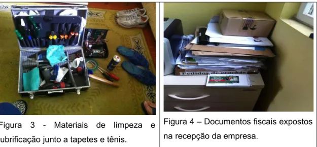 Figura  3  -  Materiais  de  limpeza  e  lubrificação junto a tapetes e tênis. 