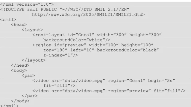 Figura 2 - Exemplo de um documento SMIL que implementa a funcionalidade de picture-in-picture 