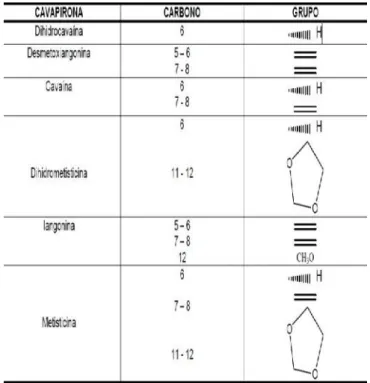 Figura 4. Estrutura geral das cavalactonas presentes em P.Methysticum - Fonte: JUSTO &amp; SILVA, 2008b.