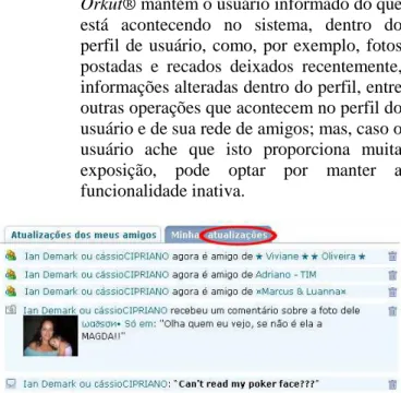 Fig. 2 – Status do site de relacionamento Orkut® informando  as atualizações de pessoas