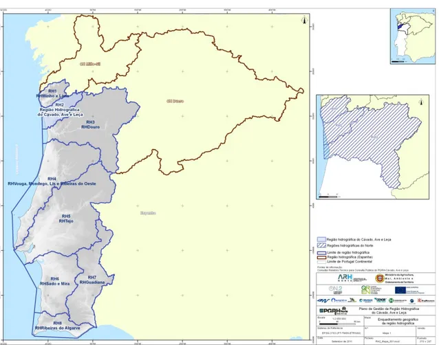 Fig. 15 – Regiões hidrográficas em Portugal continental.                                    Fonte: ARH do Norte.