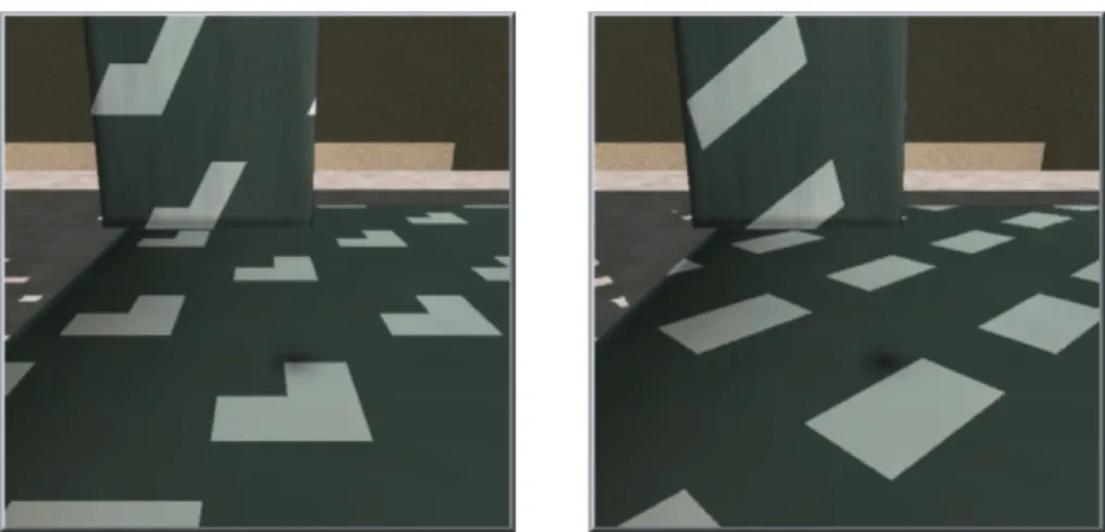 Figure 6: Adaptive Shadow map result compared to a shadow mapping result (2048x2048 shadow map versus an  effective 524288x524288 shadow map result)