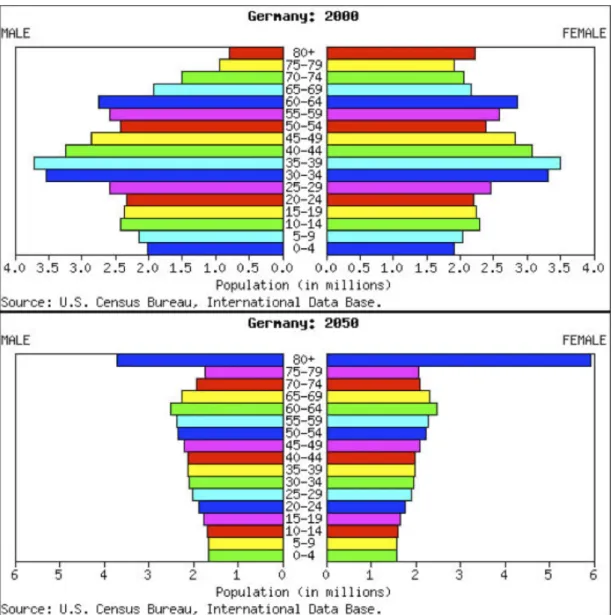 Figure 1.1: Prevision of the changes in the demographics between 2000 and 2050 in Germany.