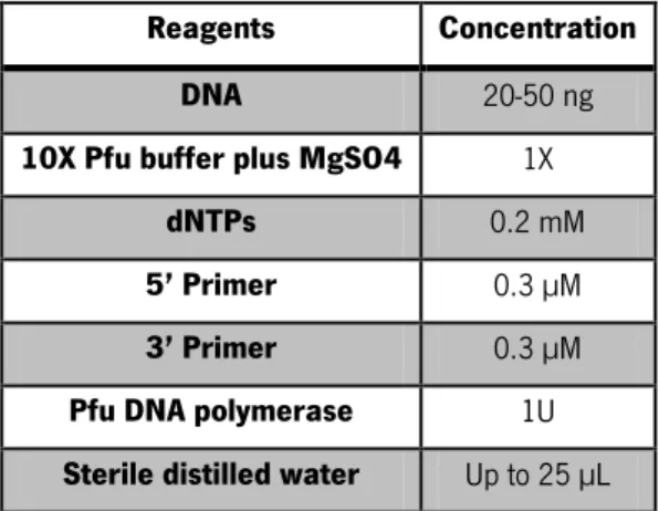 Table 2-4: Conditions of PCR reaction for Cardosin A/B-mEos-C-terminal amplification. 