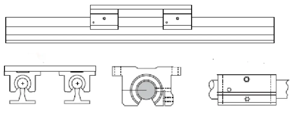 Figura 4.12: Aspeto do perfil longitudinal e transversal da mesa/guia linear. Adaptado de [21] 