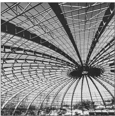 Fig. 10 – Exemplo de cúpula nervurada com anéis treliçados [12]. 