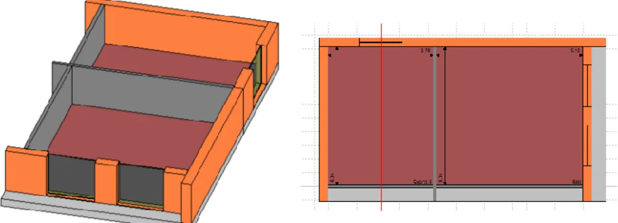 Figura 45: Modelação dos compartimentos do edifício unifamiliar no Acoubat Sound 