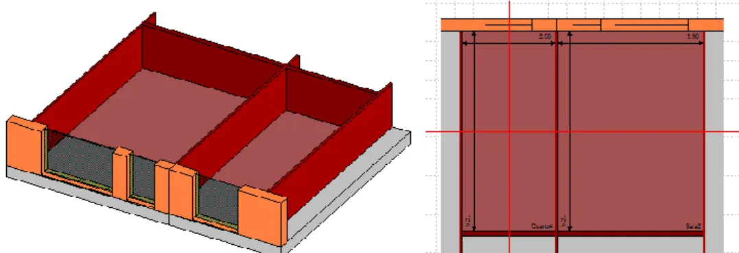 Figura 47: Modelação dos compartimentos do edifício multifamiliar no Acoubat Sound 