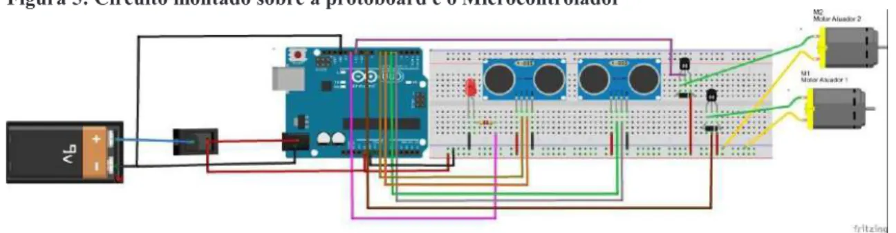 Figura 5: Circuito montado sobre a protoboard e o Microcontrolador 