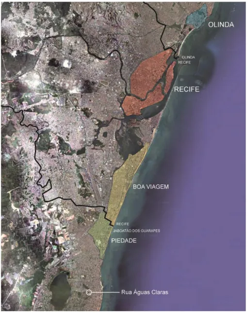 Figure 9. Location of the residential complex Sevilha in reference to the city of Recife and the RMR 
