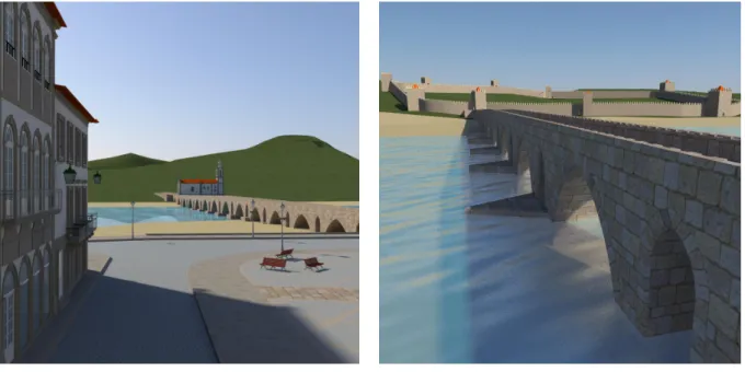 Figure 1.2: Ponte de Lima 3D Project, a section of the bridge viewed from different locations and time periods.