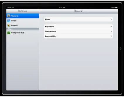 Figure 2.3: Screenshot of the Settings application running in the iPad Simulator in landscape mode.