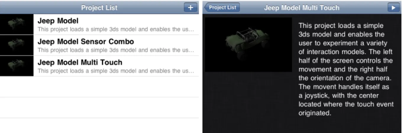 Figure 4.3: Screenshots of the iOS Application running in the iOS Simulator.