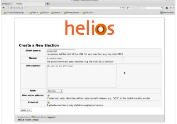 Figure 4.1: Set of parameters to create an election.