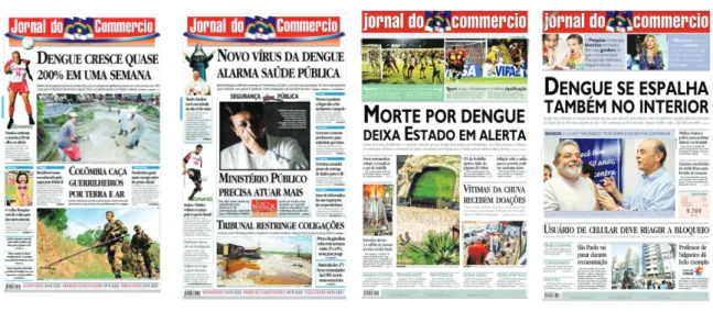 Figura 1 – Manchetes de capa publicadas pelo Jornal do Commercio durante epidemias de dengue